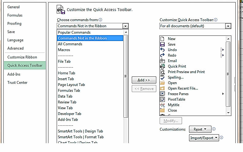 Find hidden MS Excel commands not on the ribbon