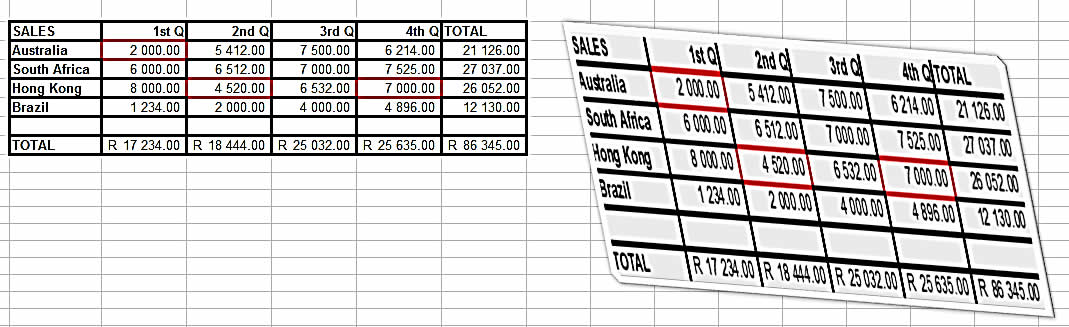 Excel spreadsheet snapshot